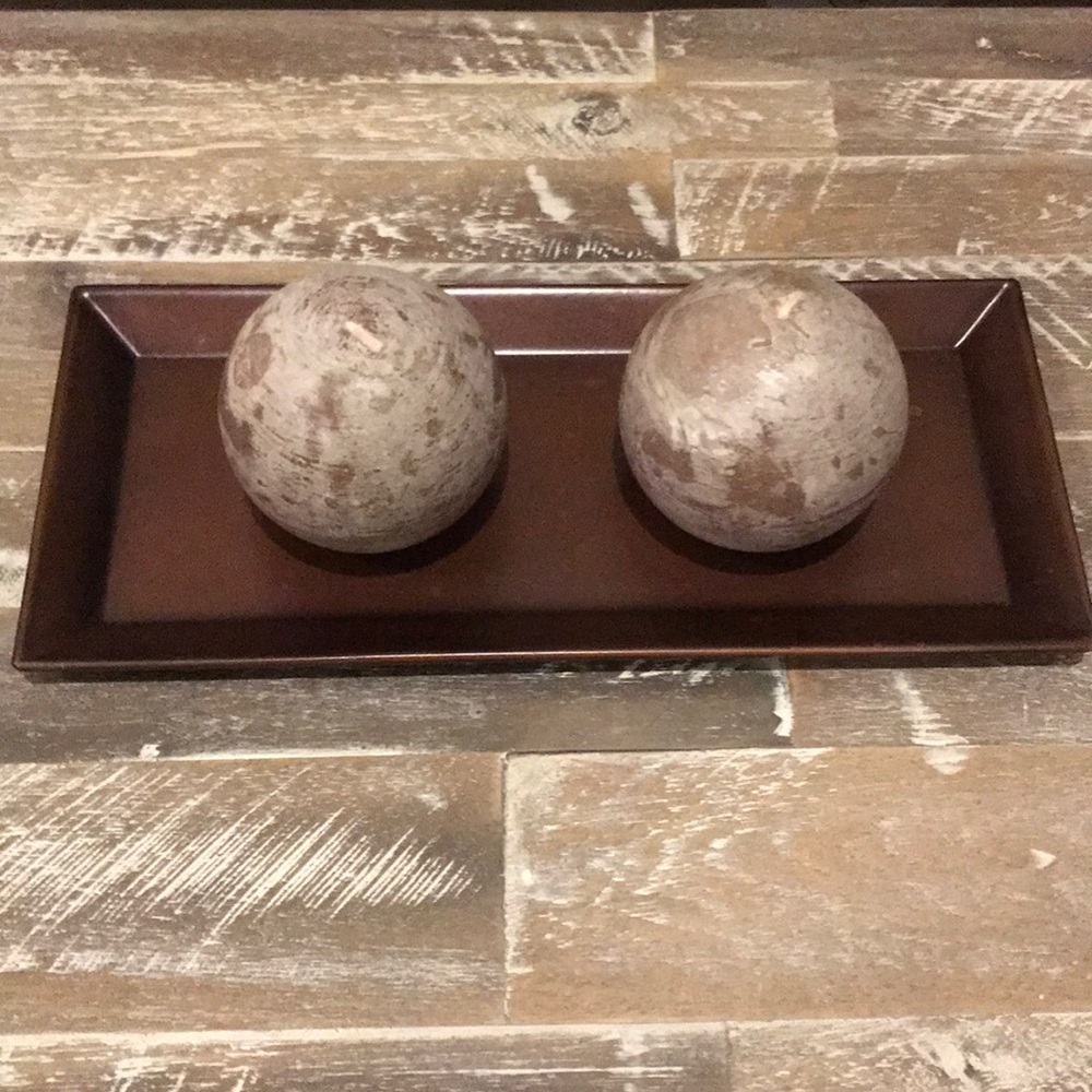 Candles and metal tray